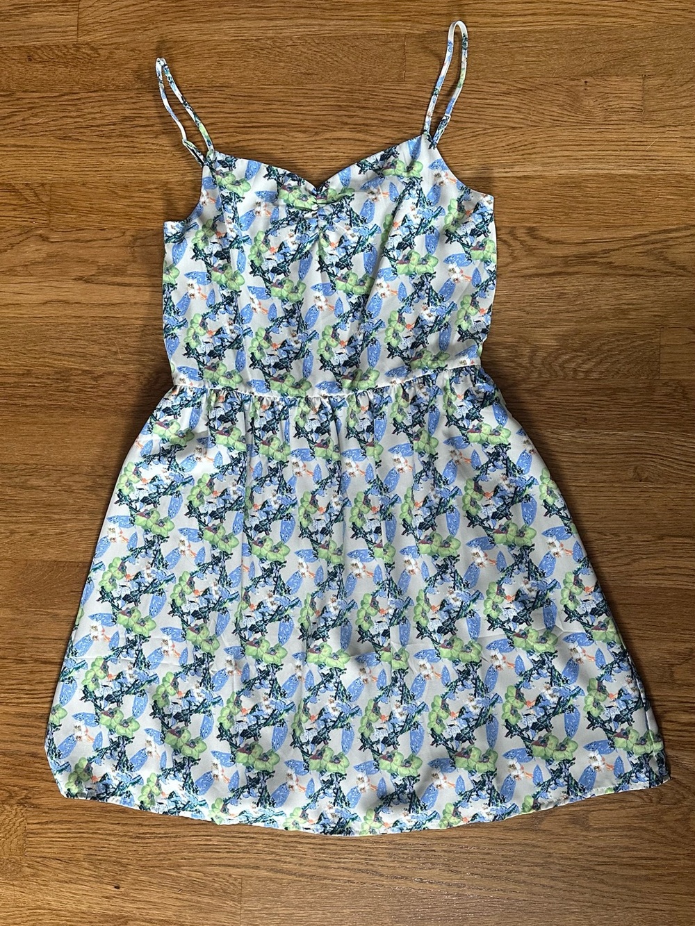 Collective Concepts Blue, Green and White Floral Spaghetti-Strap Sundress
